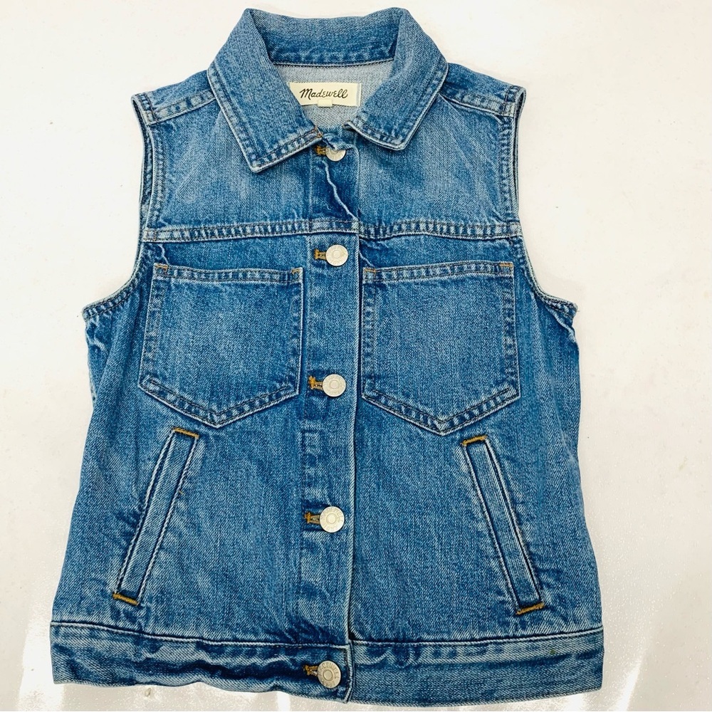 Madewell‎ Denim Vest XXS  Blue Pockets Y2K Western Cowgirl Boho 100% Cotton